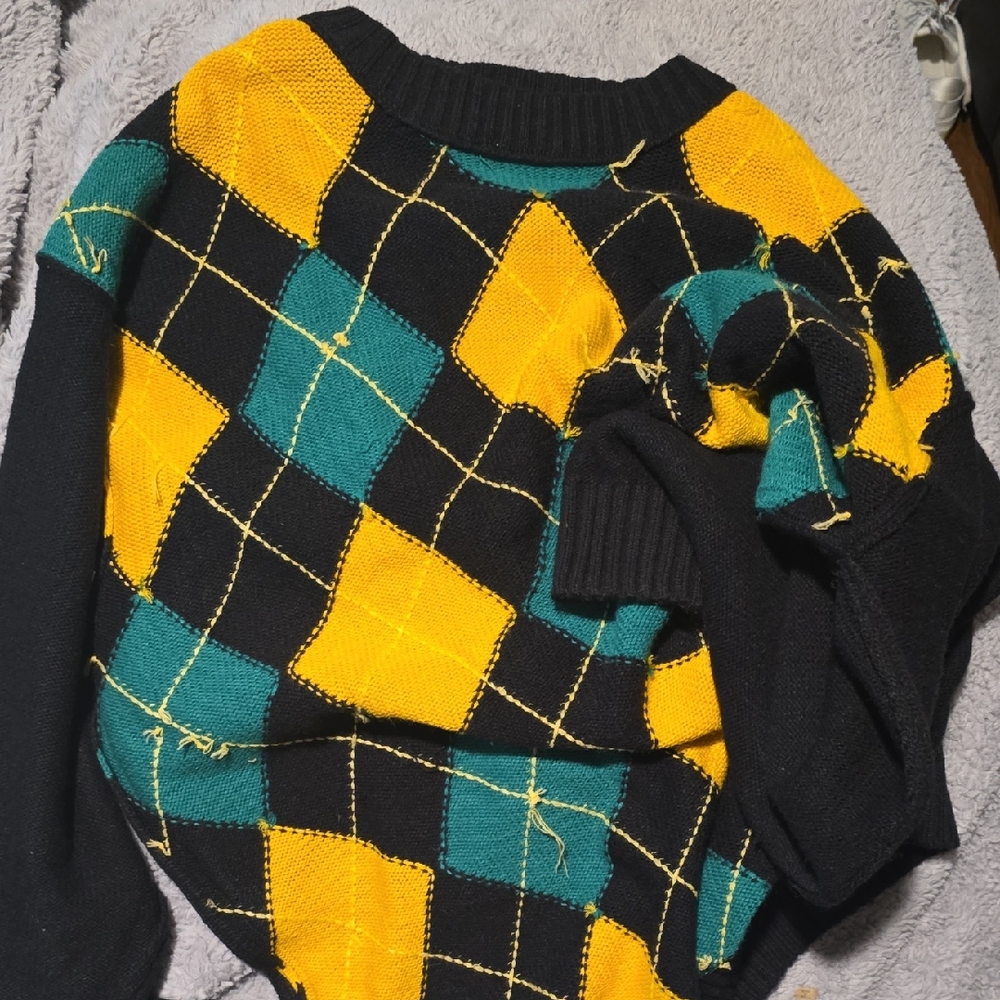 Jordan Craig Black, Yellow, and Green Argyle Sweater